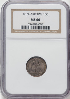1874 10C ARROWS Seated Dime NGC MS66