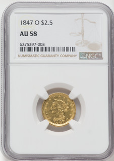 1847-O $2.50 Liberty Quarter Eagle NGC AU58