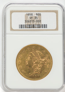 1858 $20 Liberty Double Eagle NGC VF35