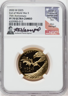 2020-W End of World War II 75th Anniversary Gold Medal PF70 UCAM Ron Harrigal