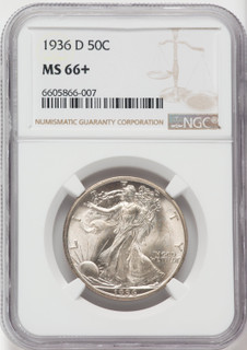 1936-D 50C NGC Plus Walking Liberty Half Dollar NGC MS66+