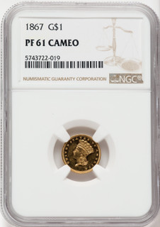 1867 G$1 CA Proof Gold Dollar NGC PR61