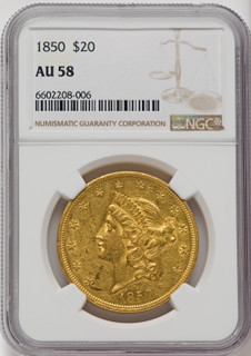 1850 $20 Liberty Double Eagle NGC AU58