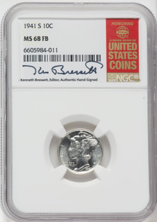 1941-S 10C FB Mercury Dime NGC MS68