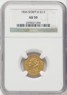 1836 $2.50 Script 8 Classic Quarter Eagle NGC AU50
