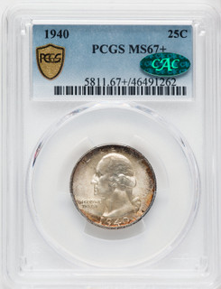 1940 25C CAC Washington Quarter PCGS MS67+