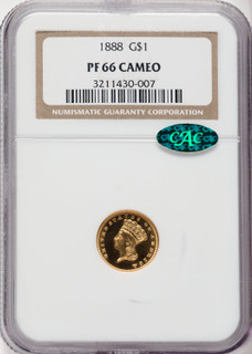 1888 G$1 CA CAC Proof Gold Dollar NGC PR66