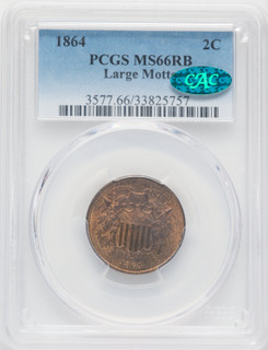 1864 Large Motto RB CAC Two Cent Pieces PCGS MS66