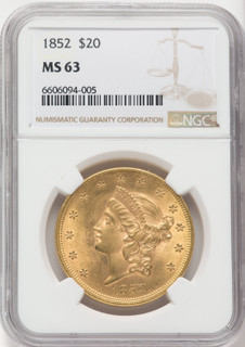 1852 $20 Liberty Double Eagle NGC MS63