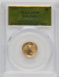 1991 $5 Tenth-Ounce Gold Eagle PCGS MS70