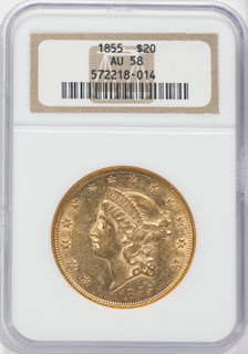 1855 $20 Liberty Double Eagle NGC AU58