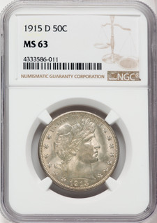 1915-D 50C Barber Half Dollar NGC MS63