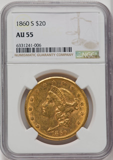 1860-S $20 Liberty Double Eagle NGC AU55