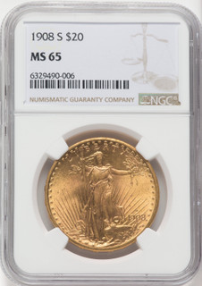 1908-S $20 Saint-Gaudens Double Eagle NGC MS65