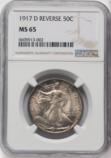 1917-D 50C REVERSE Walking Liberty Half Dollar NGC MS65