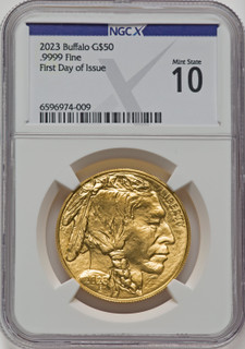 2023 $50 One-Ounce Gold Buffalo First Day of Issue NGCX MS10