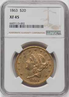 1863 $20 Liberty Double Eagle NGC XF45