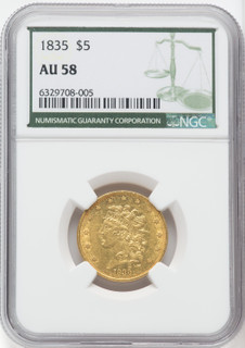 1835 $5 Classic Half Eagle NGC AU58