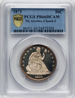 1873 50C No Arrows Closed 3 Proof Seated Half Dollar PCGS PR66