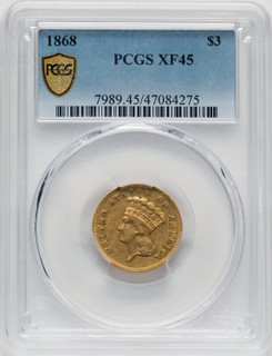 1868 $3 Three Dollar Gold Pieces PCGS XF45