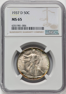 1937-D 50C Walking Liberty Half Dollar NGC MS65