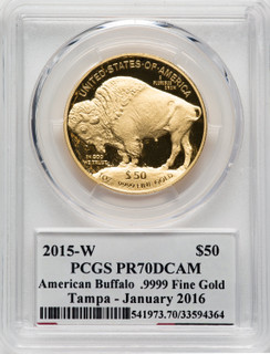 2015-W $50 One-Ounce Gold Buffalo PCGS PR70 (Florida Label)