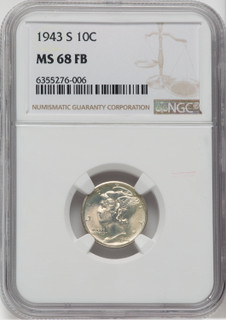 1943-S 10C FB Mercury Dime NGC MS68