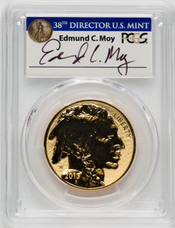 2013-W $50 One-Ounce Gold Buffalo .9999 Fine Gold Reverse Proof 100th Anniversary First Strike Moy Signature PCGS PR70