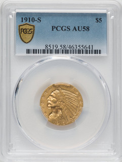 1910-S $5 Indian Half Eagle PCGS AU58