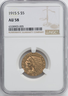 1915-S $5 Indian Half Eagle NGC AU58