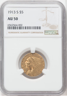 1913-S $5 Indian Half Eagle NGC AU50
