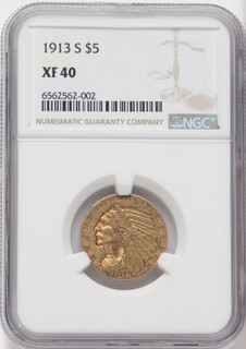 1913-S $5 Indian Half Eagle NGC XF40