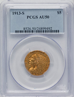 1913-S $5 Indian Half Eagle PCGS AU50