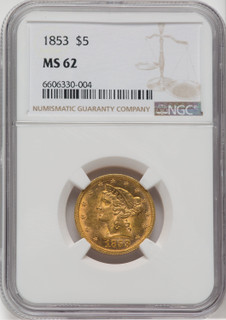 1853 $5 Liberty Half Eagle NGC MS62