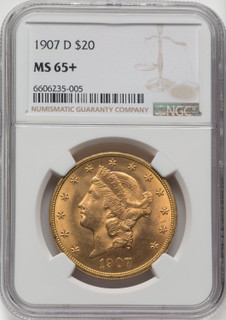 1907-D $20 Liberty Double Eagle NGC MS65+