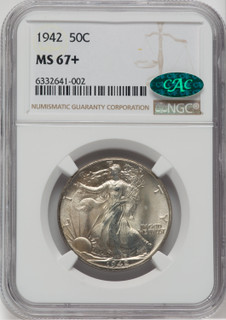 1942 50C CAC NGC Plus Walking Liberty Half Dollar NGC MS67+