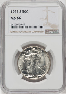 1942-S 50C Walking Liberty Half Dollar NGC MS66