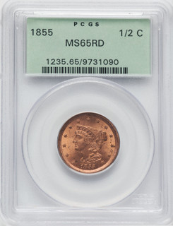 1855 1/2 C RD Half Cent PCGS MS65