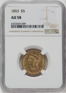 1853 $5 Liberty Half Eagle NGC AU58