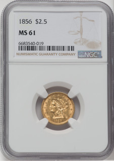 1856 $2.50 Liberty Quarter Eagle NGC MS61