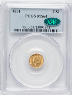 1851 G$1 CAC Gold Dollar PCGS MS64