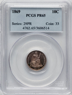 1869 10C Proof Seated Dime PCGS PR65