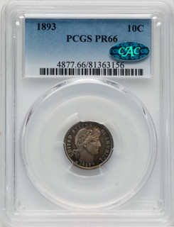 1893 10C CAC Proof Barber Dime PCGS PR66