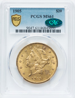 1905 $20 CAC Liberty Double Eagle PCGS MS61