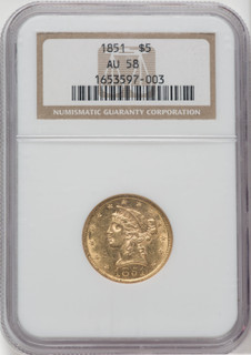 1851 $5 Liberty Half Eagle NGC AU58