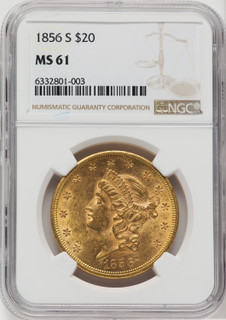 1856-S $20 Liberty Double Eagle NGC MS61