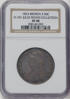 1823 50C Broken 3 O-101 Bust Half Dollar NGC XF40