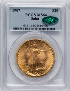 1907 $20 Saint CAC Saint-Gaudens Double Eagle PCGS MS64