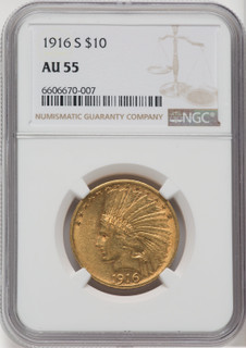 1916-S $10 Indian Eagle NGC AU55