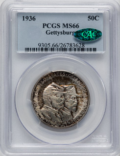 1936 50C Gettysburg CAC Commemorative Silver PCGS MS66